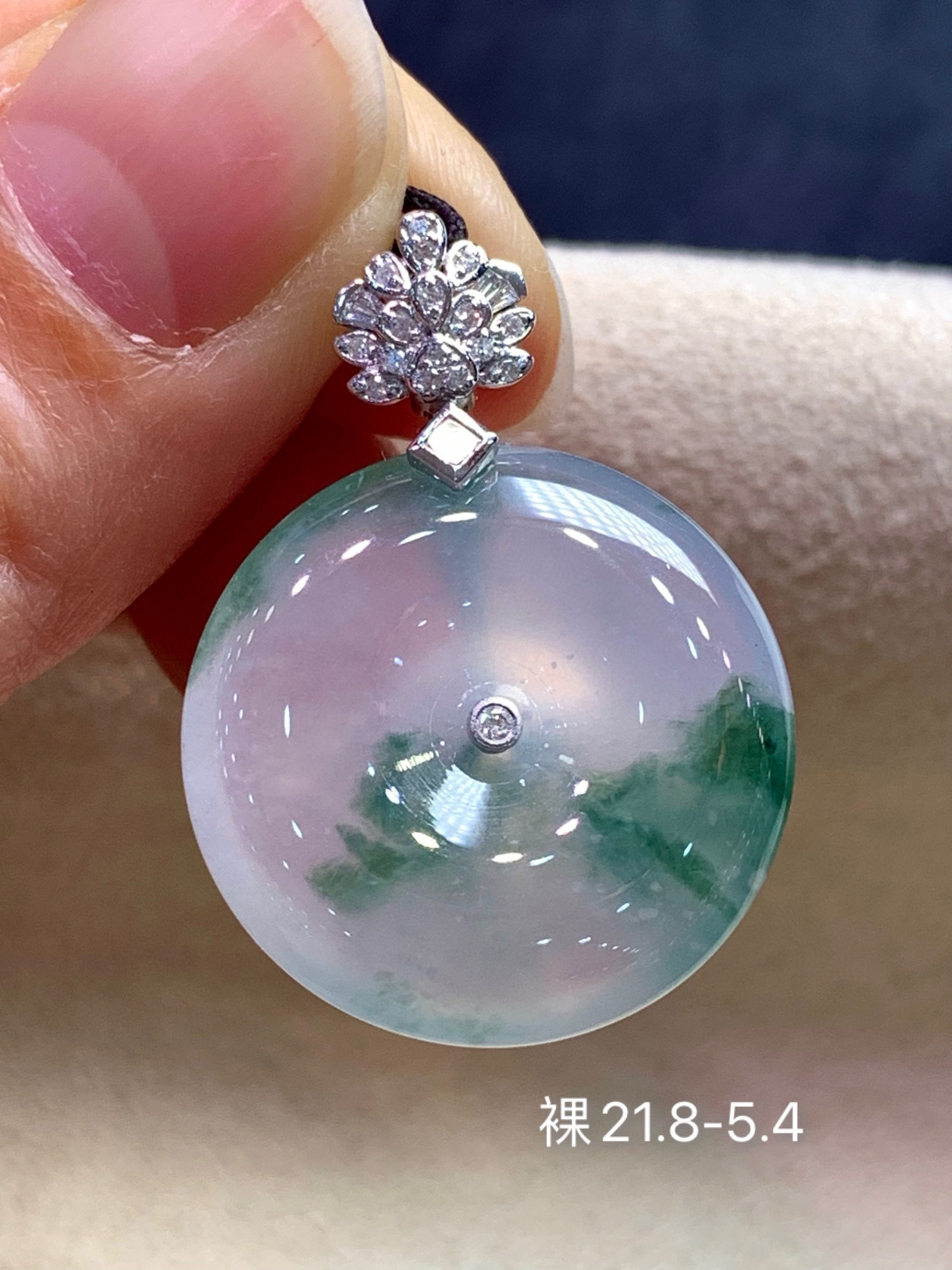 高冰飘花翡翠平安扣吊坠 冰透水润 花色生动 厚装饱满