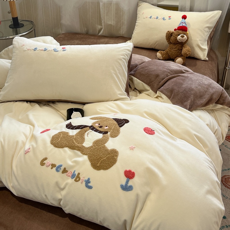 冬款新品│加厚保暖宝宝绒+牛奶绒可爱卡通贴布绣四件套单人三件套