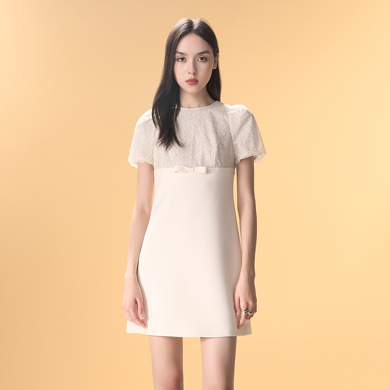 【诗语专属】Caroline夏摩登时尚拼接泡泡袖连衣裙ECRFBJ04