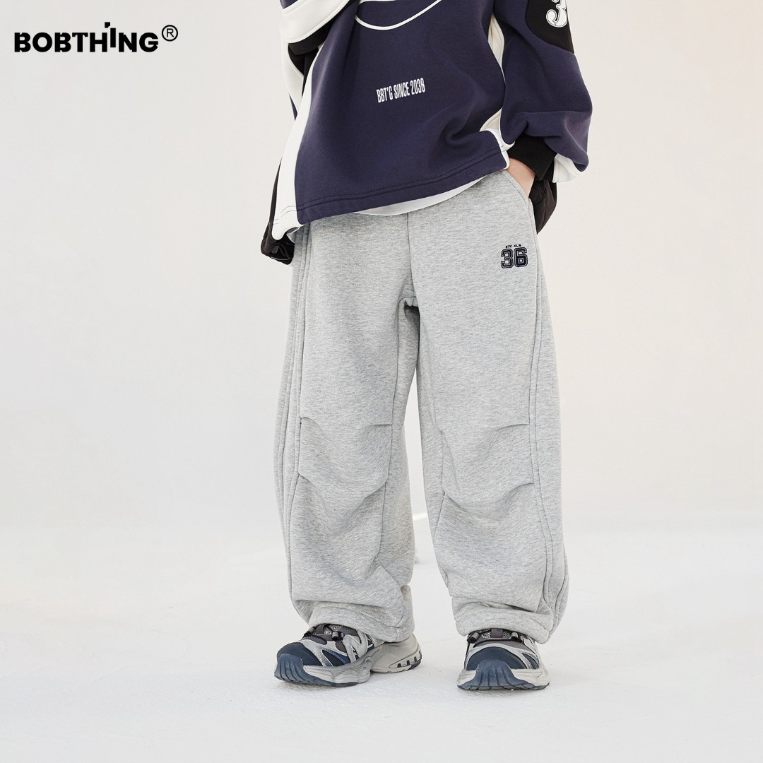 儿童数字印花褶皱一体绒运动裤直筒卫裤男童冬季加厚针织裤子童装