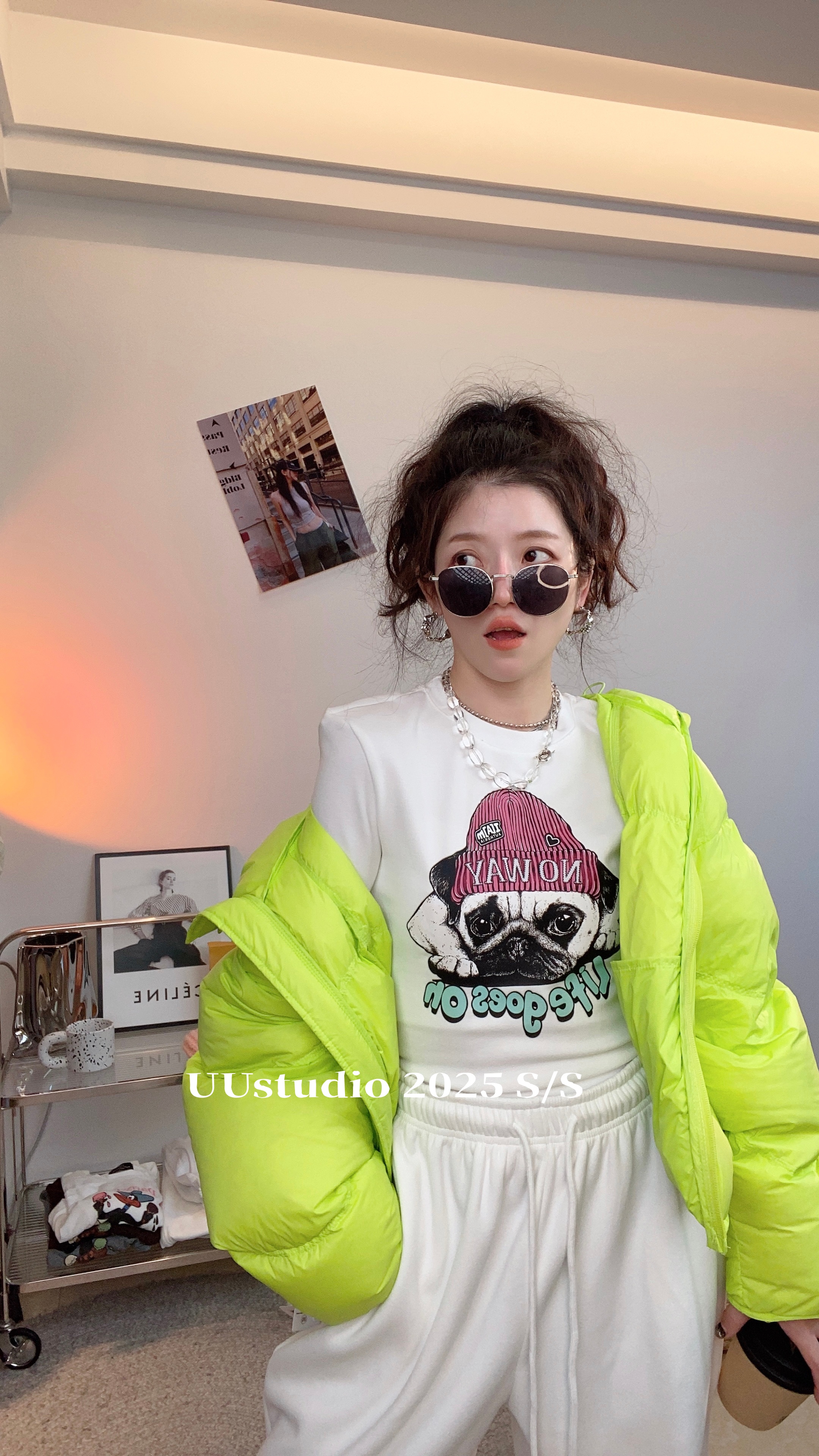 泡泡狗狗内搭印花常规极简风宽松女长袖T恤运动百搭常规款白色