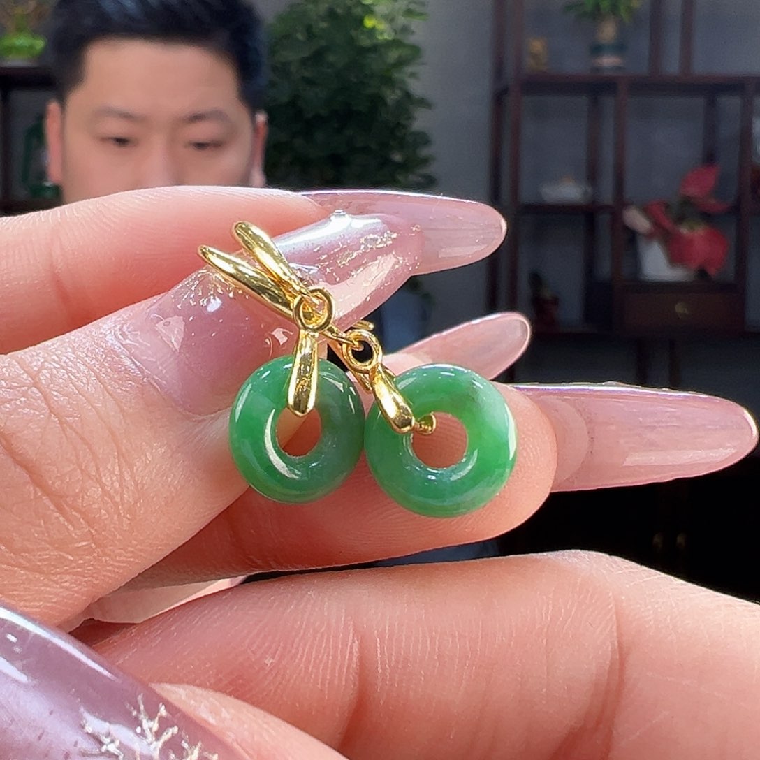 翡翠耳饰银S925镶嵌耳环19