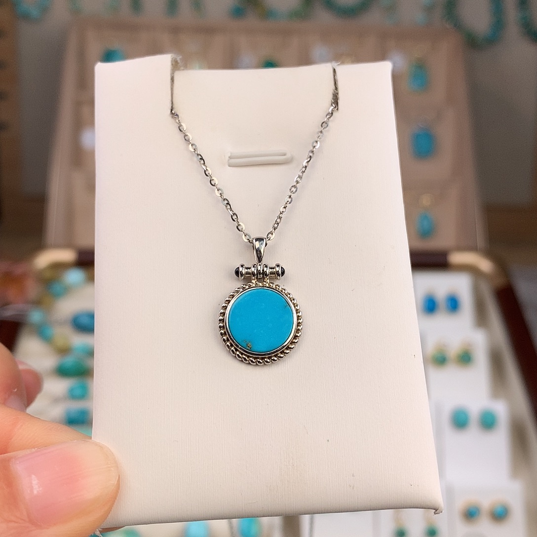 绿松石银S925镶嵌吊坠(不含链)