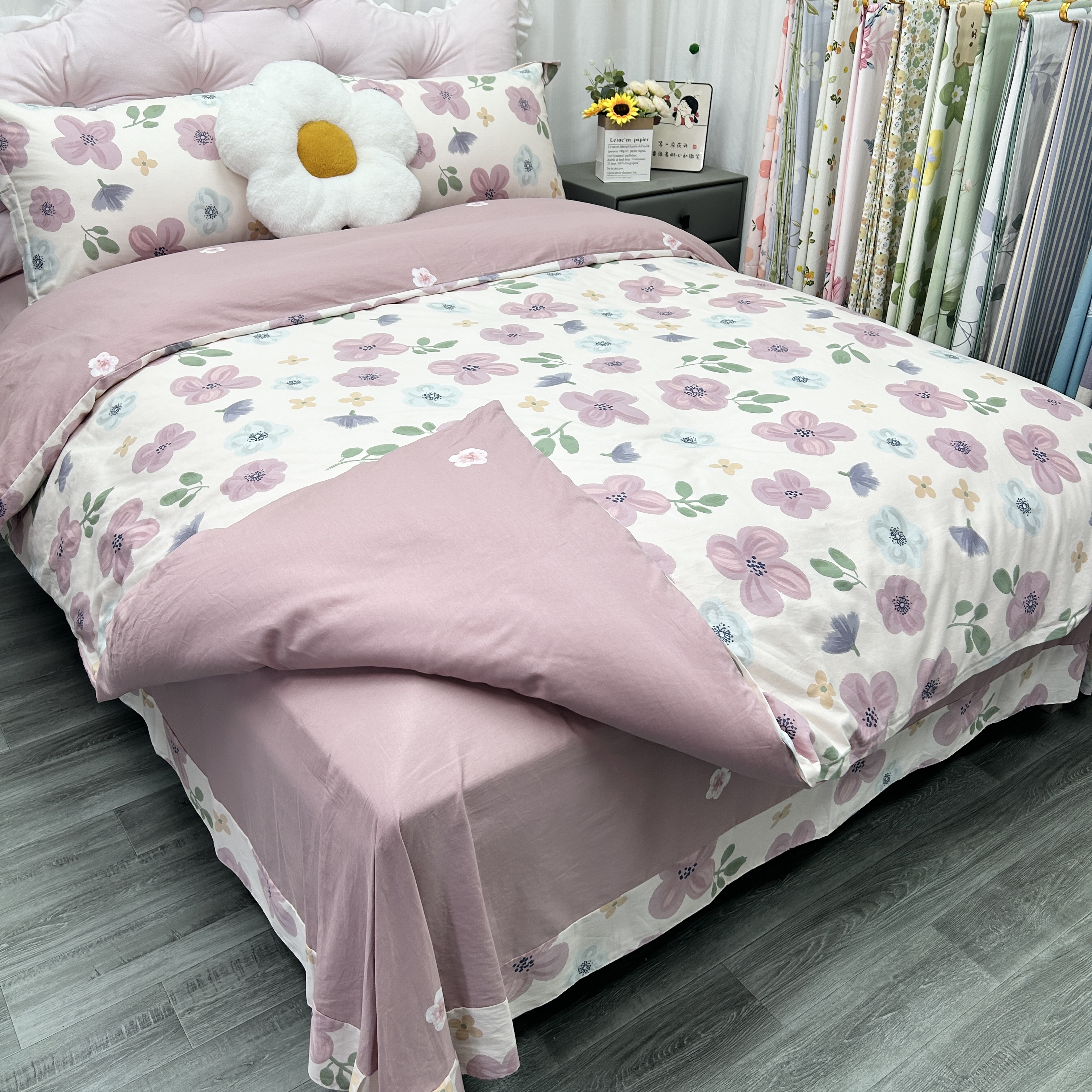 新款全棉纯棉四件套小清新宿舍三件套印花款亲肤被套床单床上用品