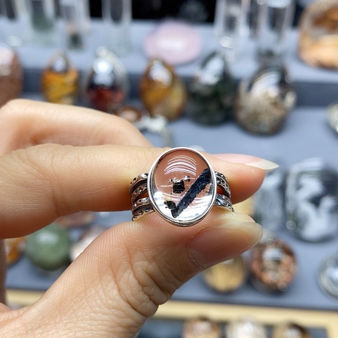 水晶戒指银S925镶嵌y**n水晶