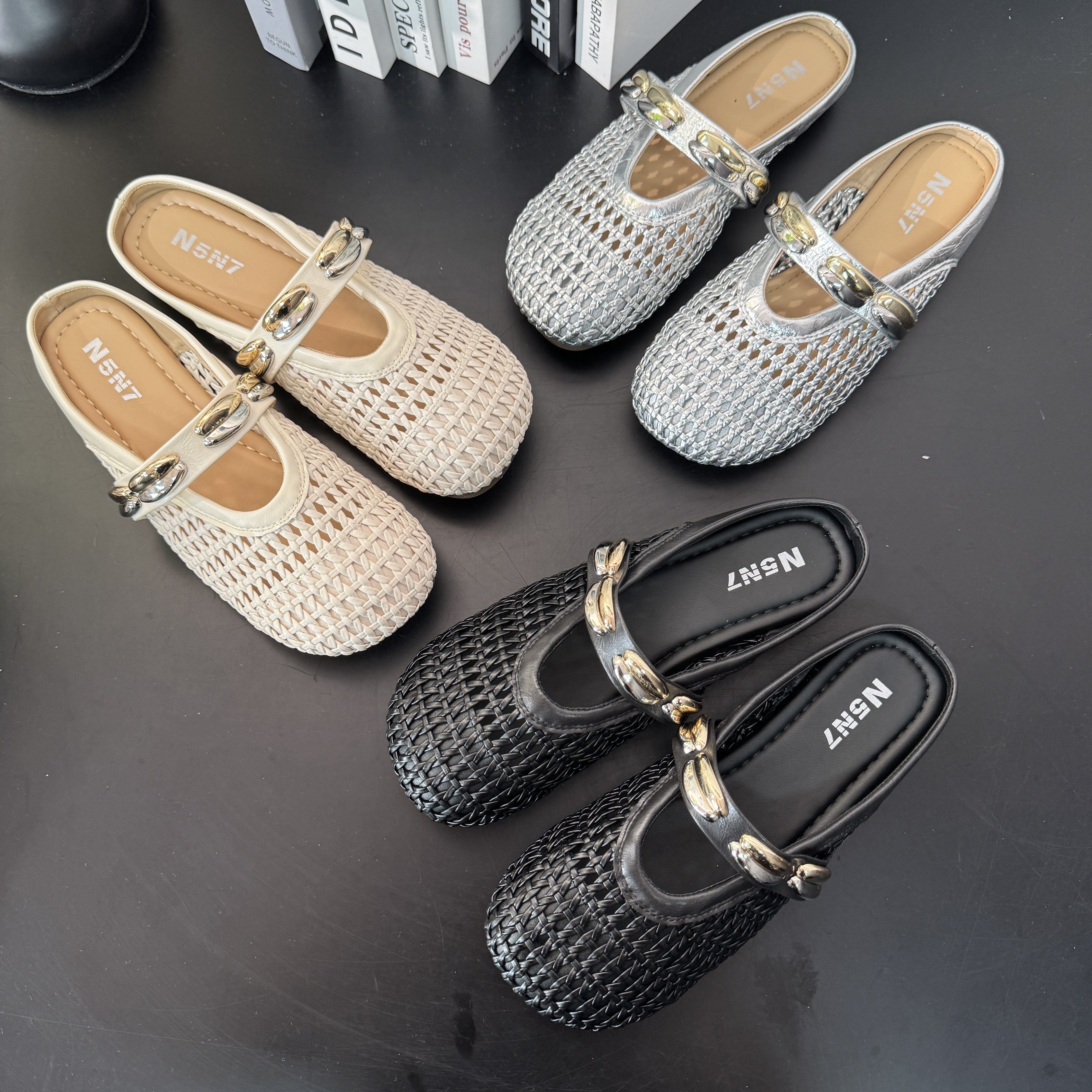 森系极简风单鞋法式包头拖夏季网面高质感穿搭705