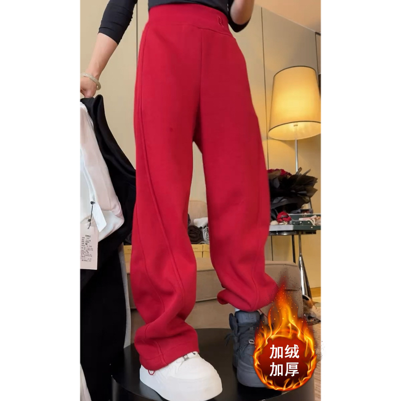 Aimeerosa/艾洛莎今年流行加绒字母刺绣休闲裤女百搭收脚弯刀卫裤