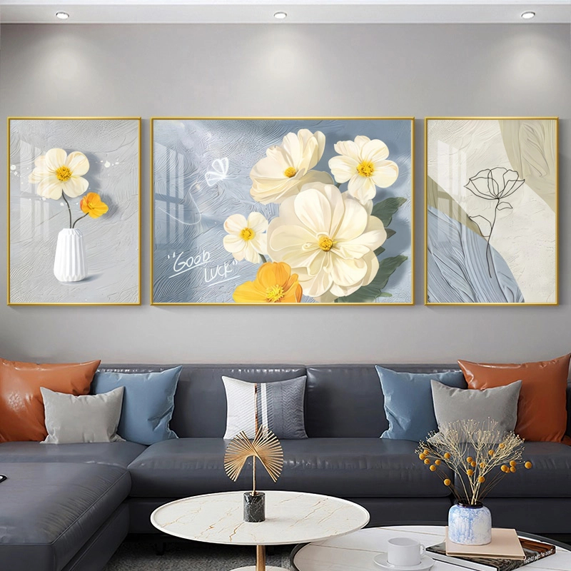 【静谧花开-客厅】大气装饰画晶瓷画沙发背景墙客厅三联挂画