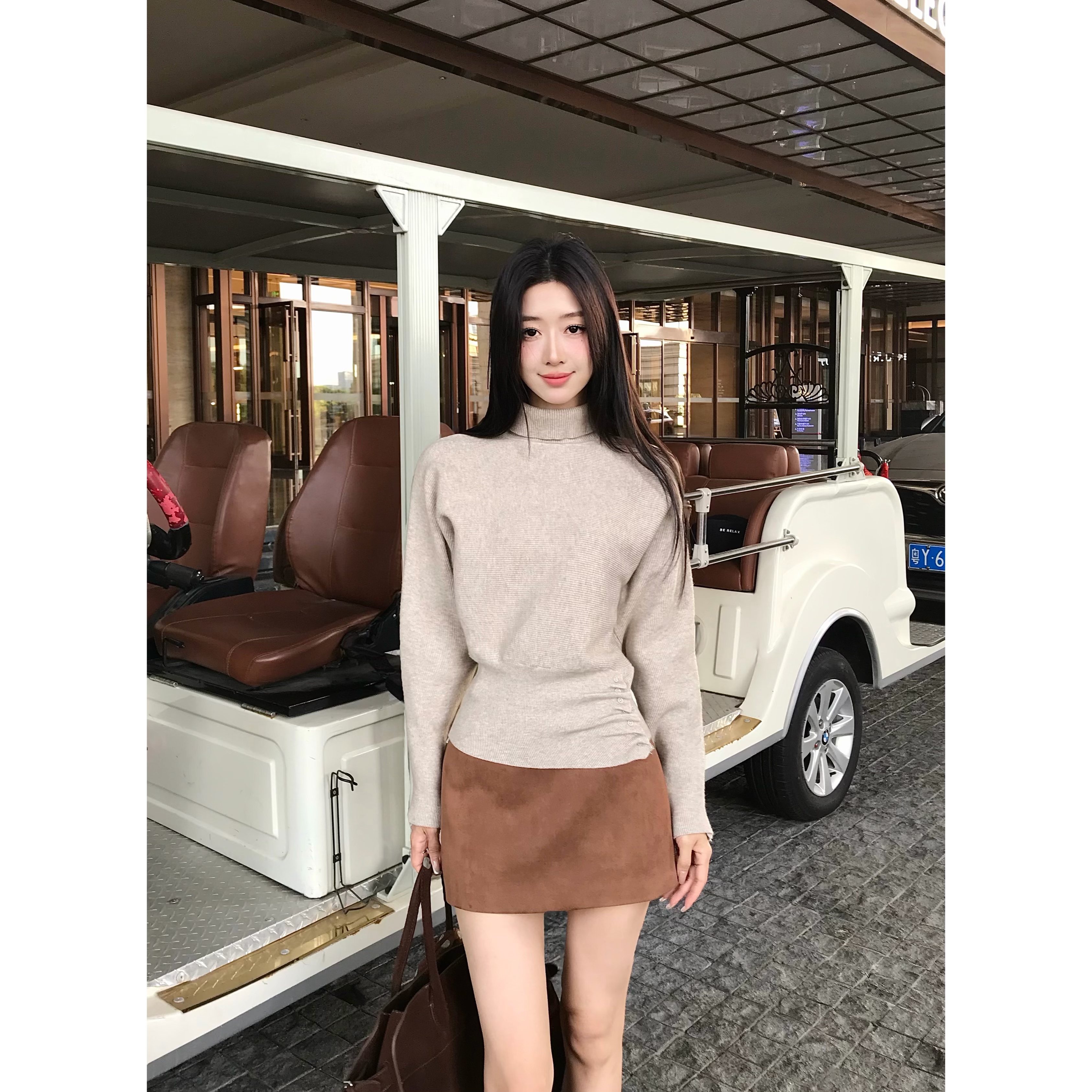 堆堆领针织衫女2025秋冬新款百搭收腰显瘦打底衫上衣