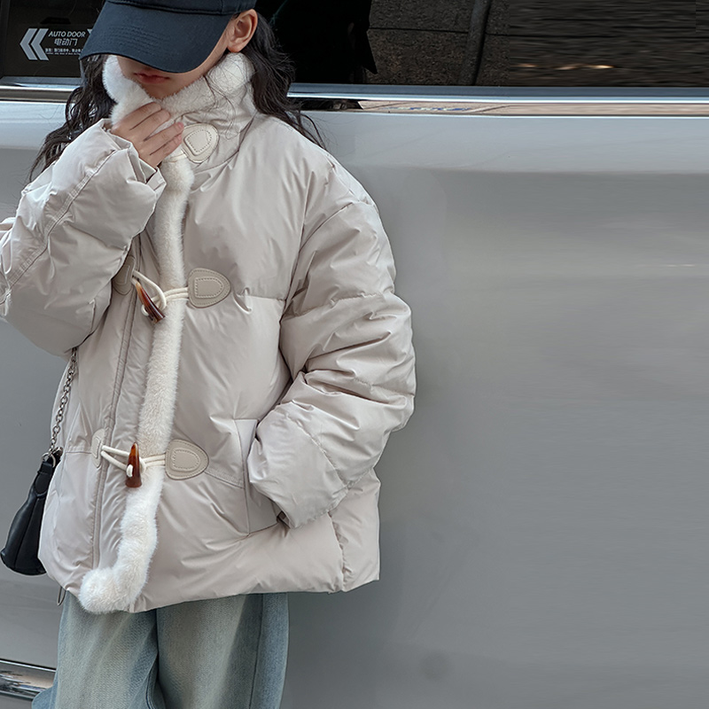 K25577立领牛角扣女童羽绒服防寒儿童白鸭绒外套2025冬装新款上衣