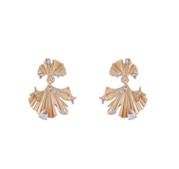 铜合金合成锆石耳饰 YZ303509 繁花系列 银杏叶耳钉设计师款耳钉