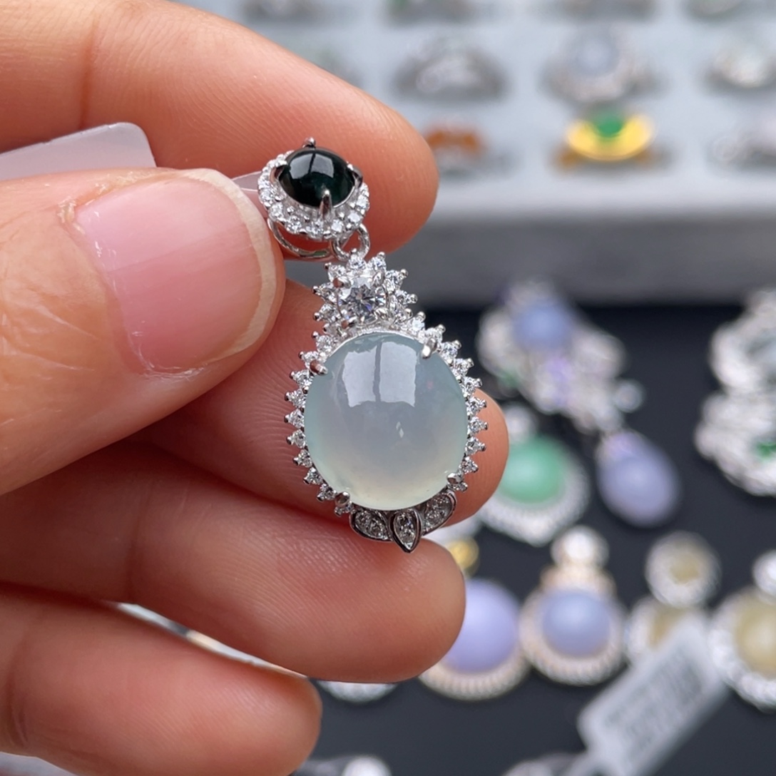 翡翠银S925镶嵌吊坠(不含链)