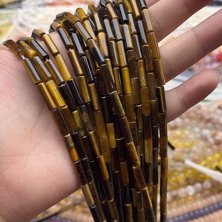 玛瑙/玉髓珠宝半成品未镶嵌一条4/13mm左右虎眼石管珠