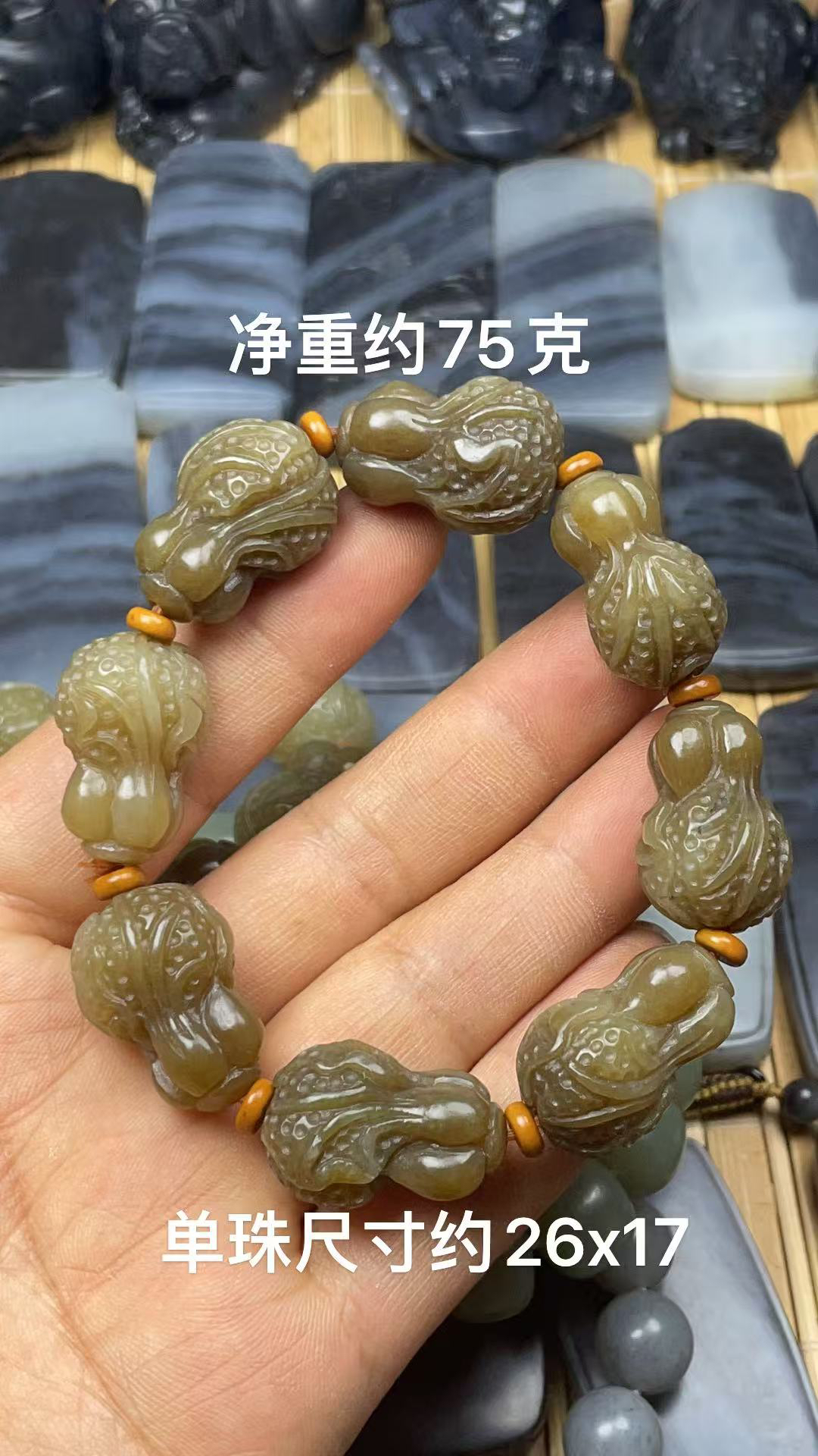特价！天然和田玉糖料手工雕刻白菜百财手链手串！
