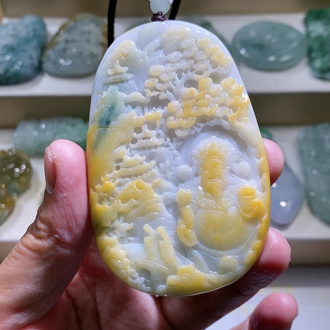 【闪购商品】翡翠颈饰未镶嵌山水财神