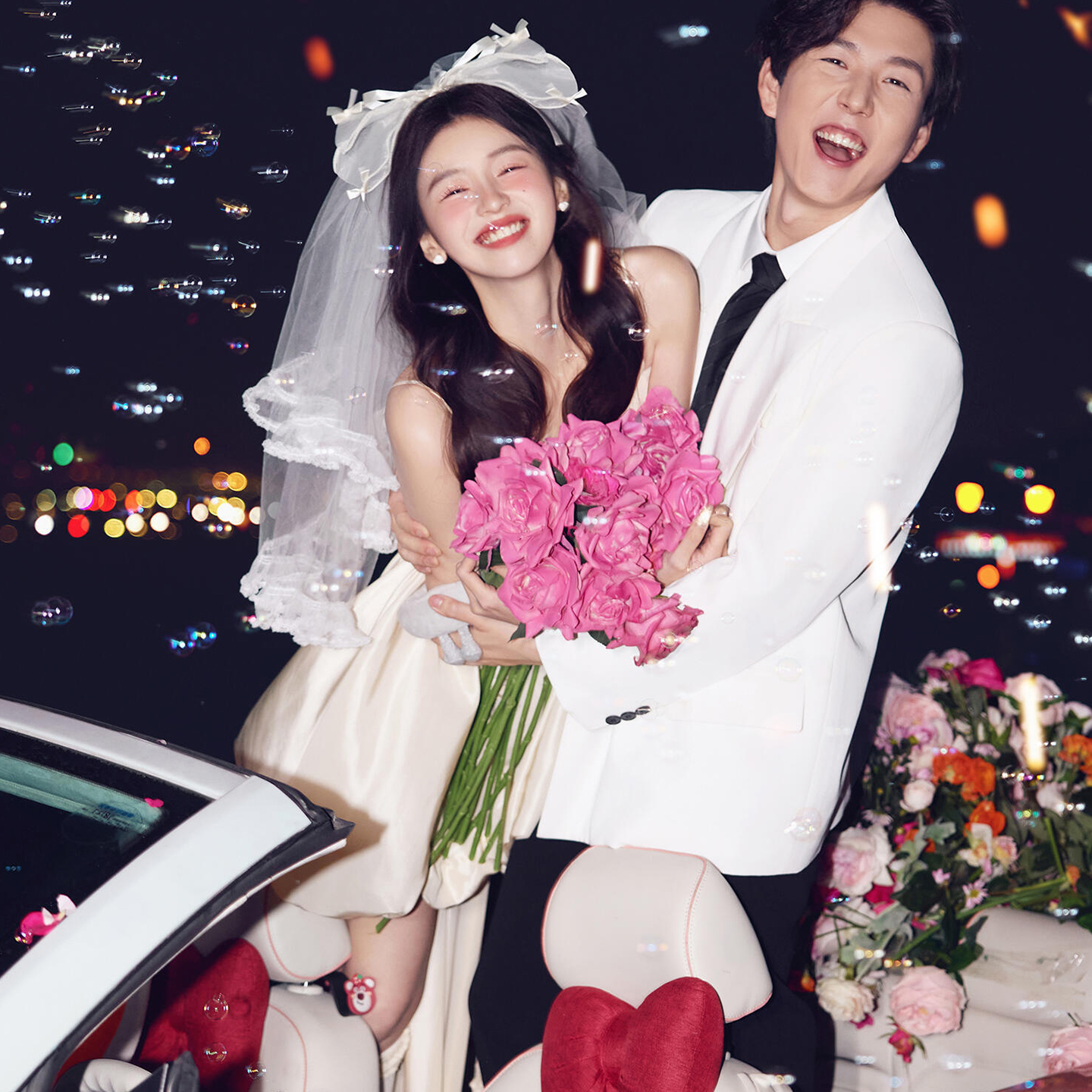 甜美求婚头纱新娘结婚蓬蓬纱头饰超仙森系领证登记蝴蝶结拍照道具