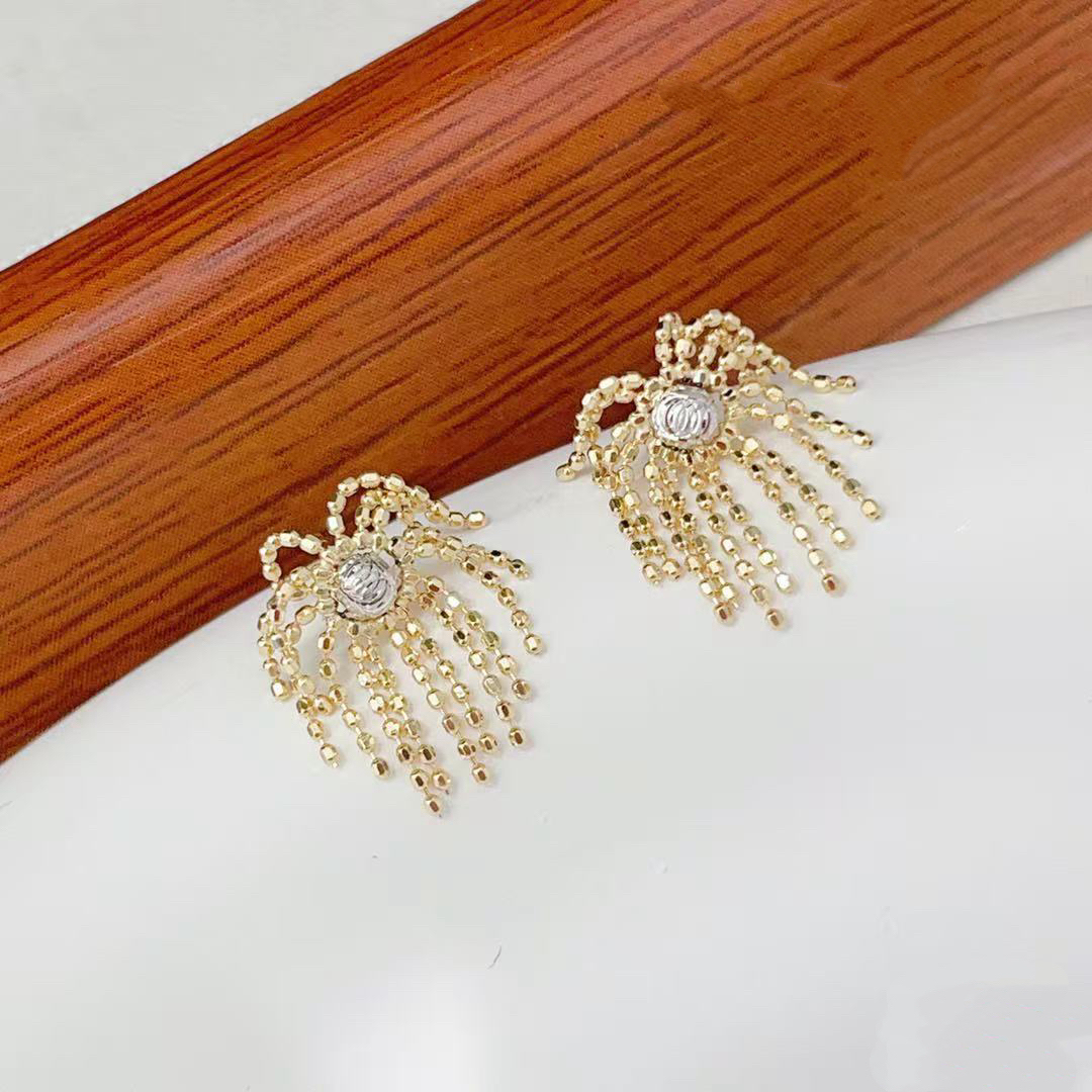 18K金双色爆闪烟花耳钉精致优雅时尚百搭流苏耳环