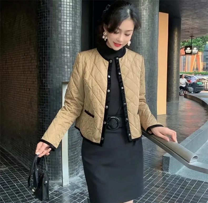 【商场同款】2025秋冬圆领小香风短款棉衣新雪丽棉服外套女1400512