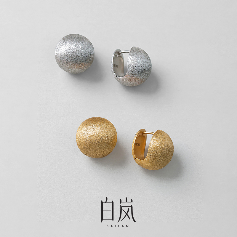 925银耳饰 白岚拉丝圆球耳环女925银饰品小众设计高级感ED2884
