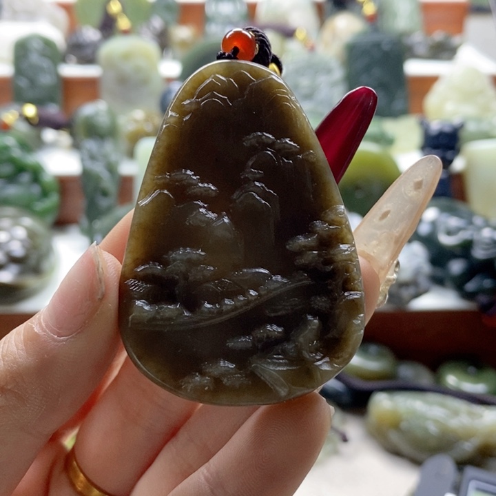 和田玉颈饰足银镶嵌?****