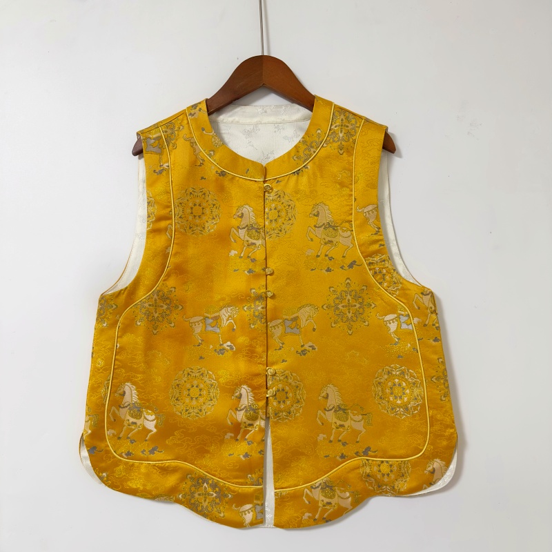 2026春季新款双面穿国风马甲新中式宋锦提花时尚洋气百搭复古坎肩