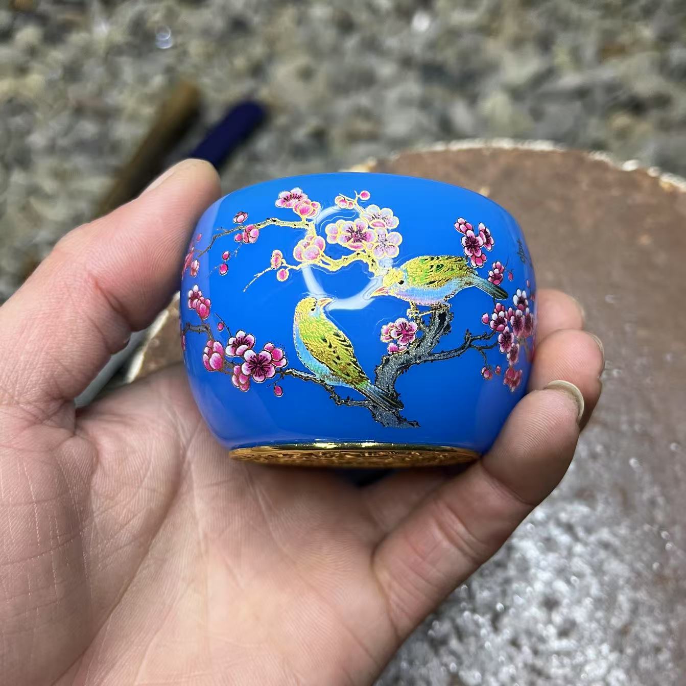 喜上眉梢 蓝琉璃精美无暇 主人杯 茶杯