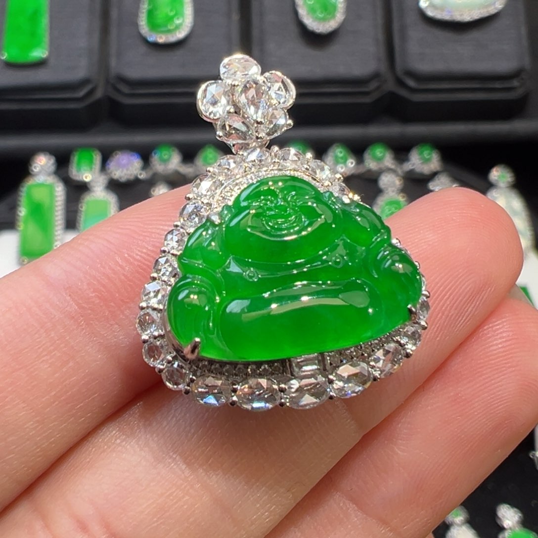 翡翠18K金镶嵌吊坠(不含链)收到货48小时鉴赏期