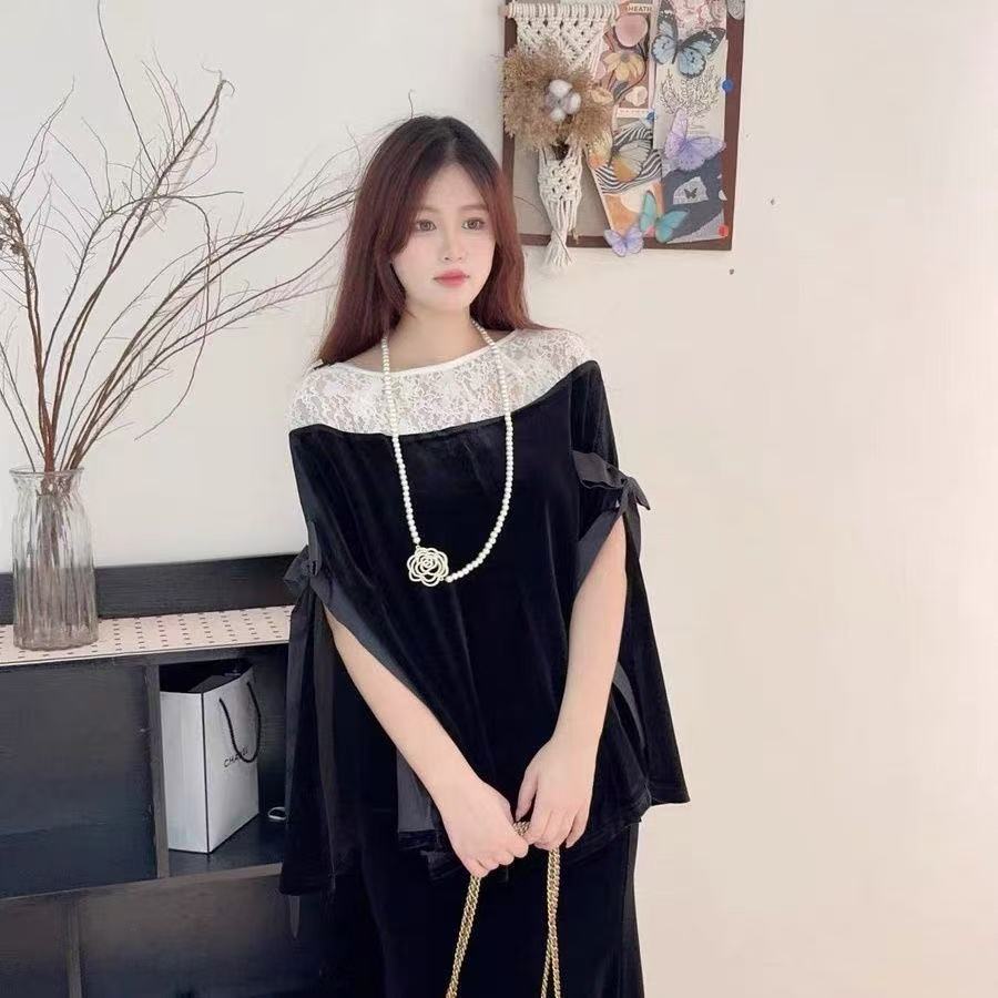 休闲风慵懒风法式时尚套装重工收腰蕾丝