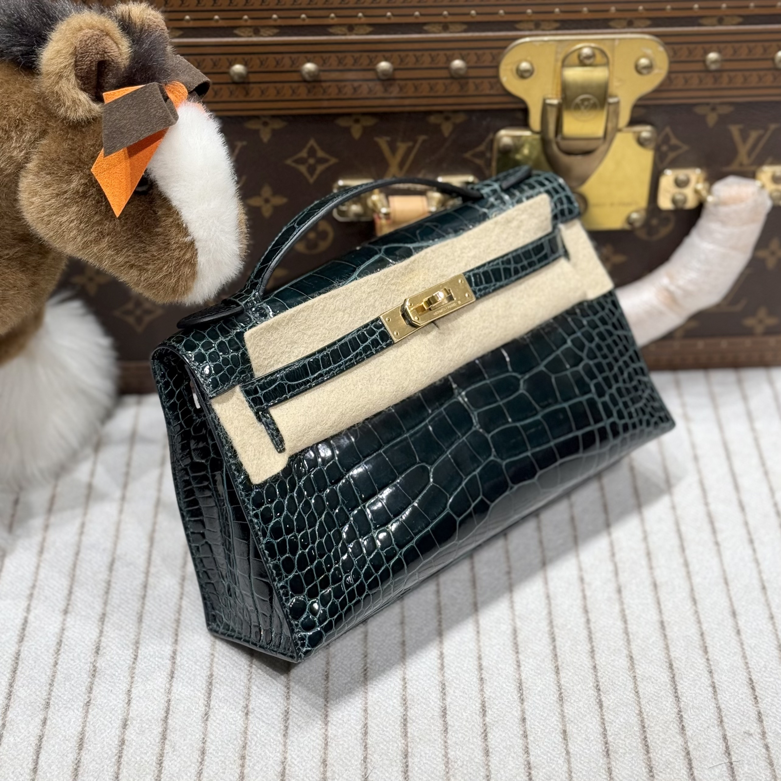 99新 Hermes/爱马仕 Lina/一代方块鳄 松柏绿 Y刻