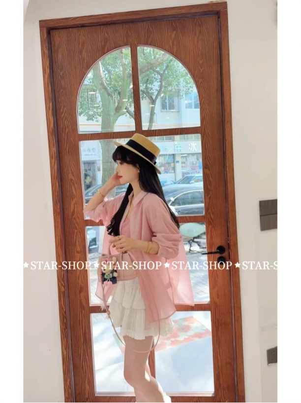 ｛蕾丝衬衫｝夏 好美 蕾丝拼接 韩系防晒衬衫