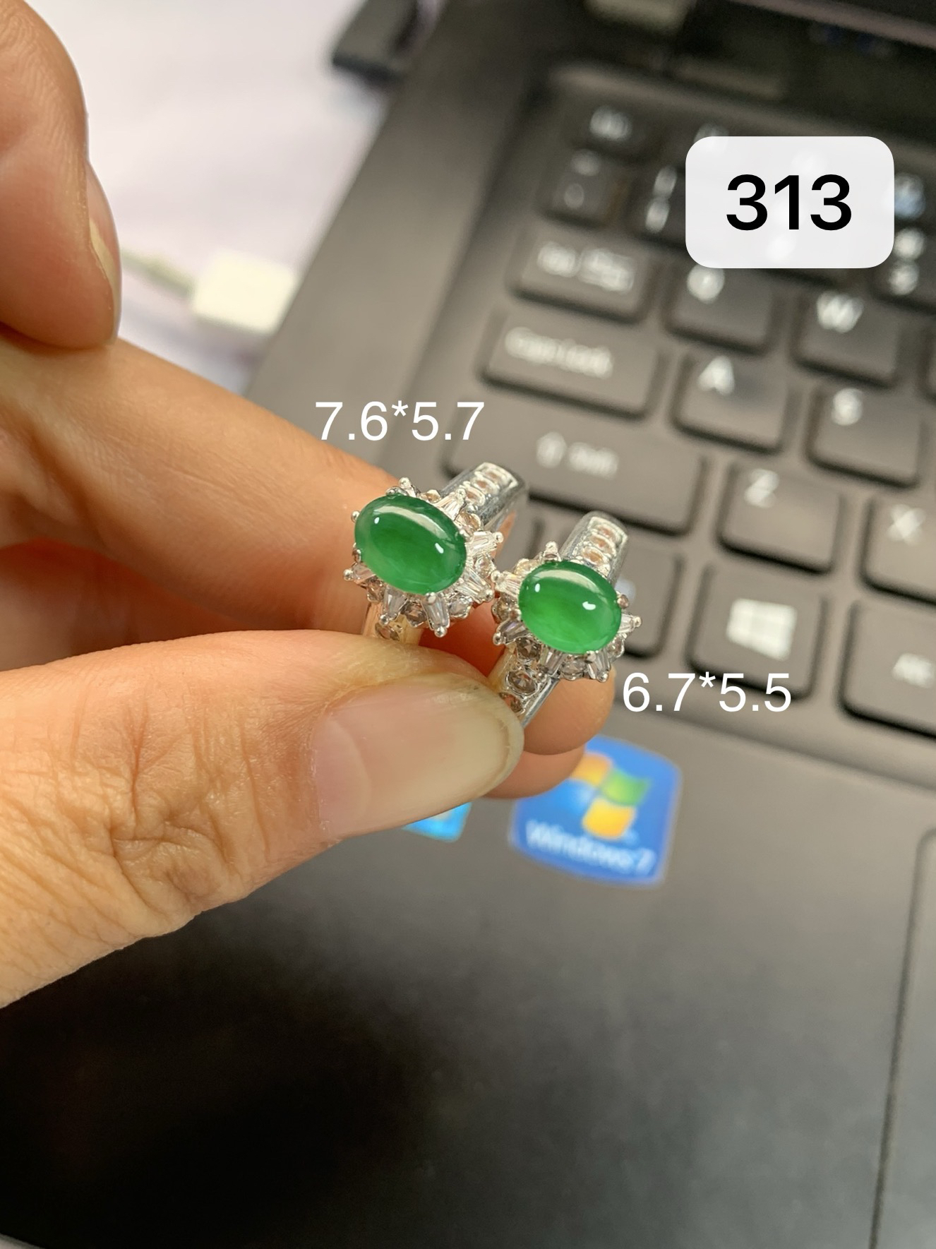缅甸天然a货翡翠铜托镶嵌