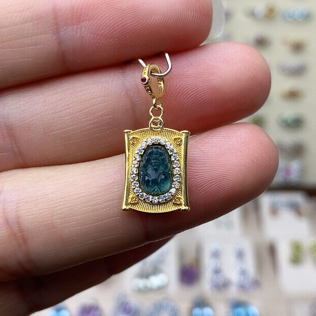 碧玺吊坠(不含链)银S925镶嵌需要证书备注