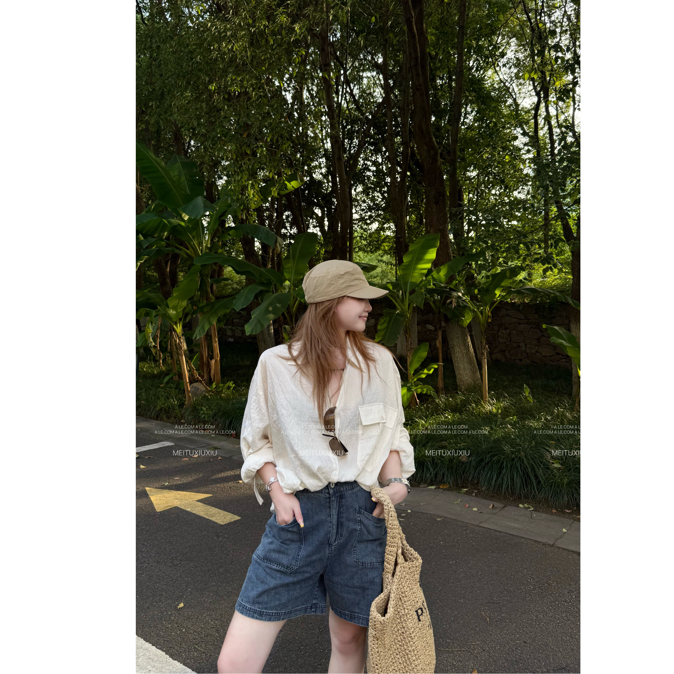 【阿乐家】大码微胖“海岛记忆”松弛有调调简约干净宽松廓形口袋衬衫