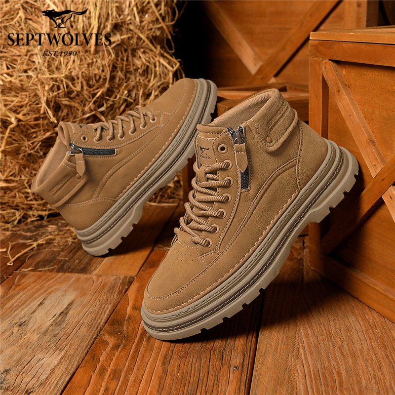 七匹狼男鞋秋冬季时尚复古百搭休闲马丁靴男士厚底高帮户外工装鞋