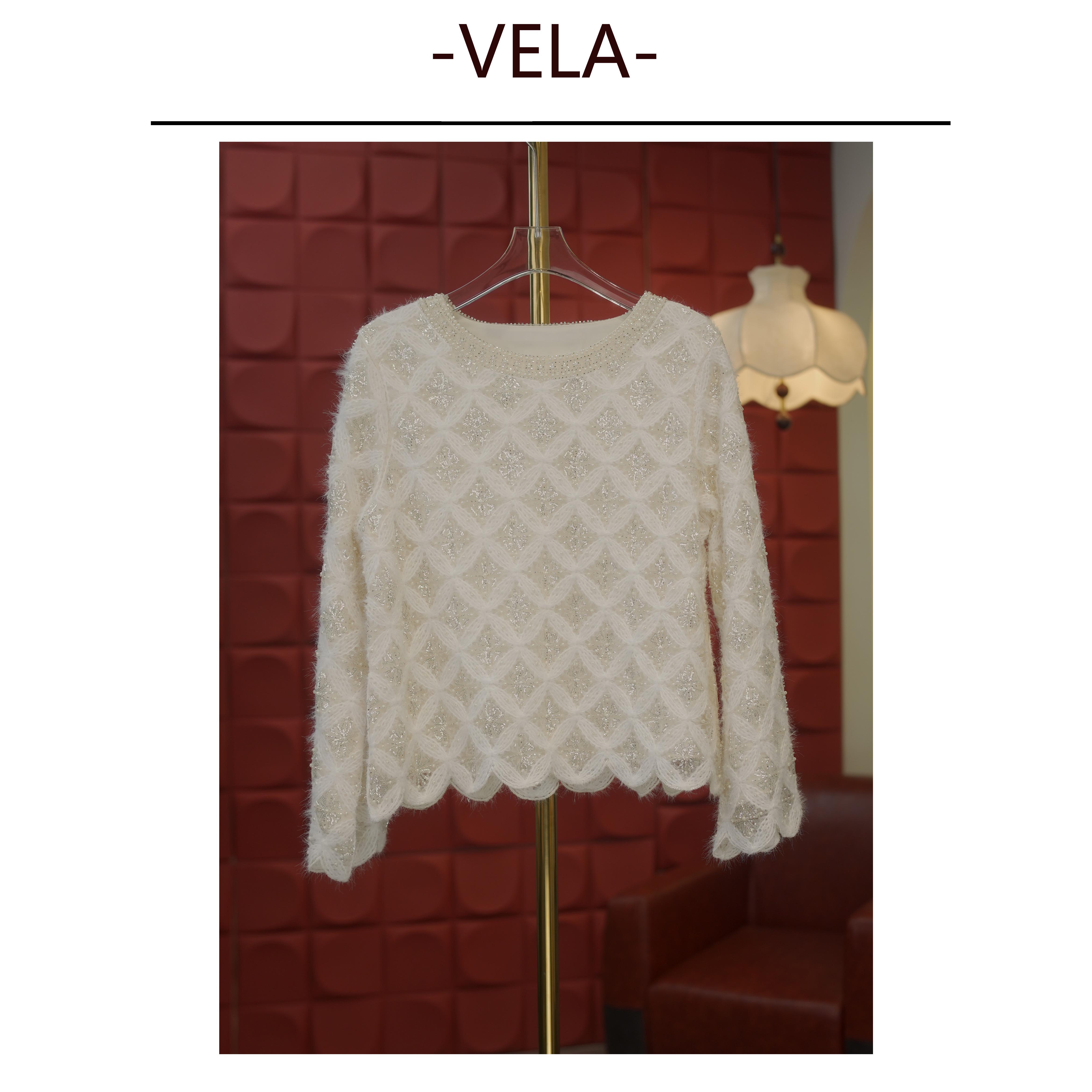 【锦绣钱程】长袖套头圆领法式T恤刺绣亮片重工设计师款