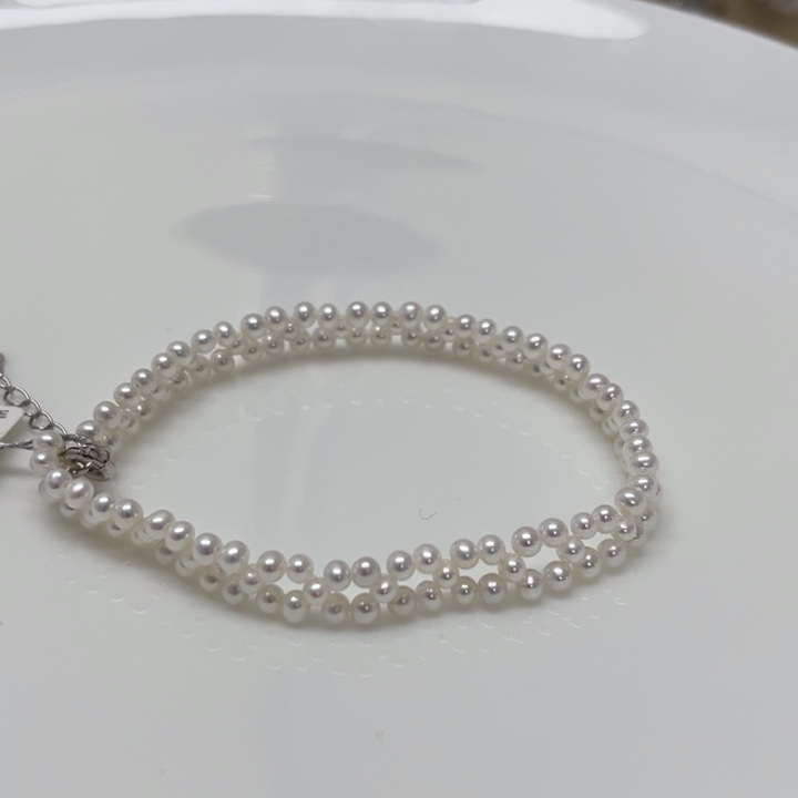淡水珍珠手绳银S925镶嵌淡水珍珠 2.5-3mm 42号