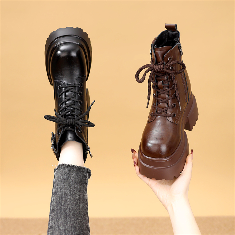 厚底英伦马丁靴女2025冬季新款内增高10CM加绒舒适不累脚圆头短靴