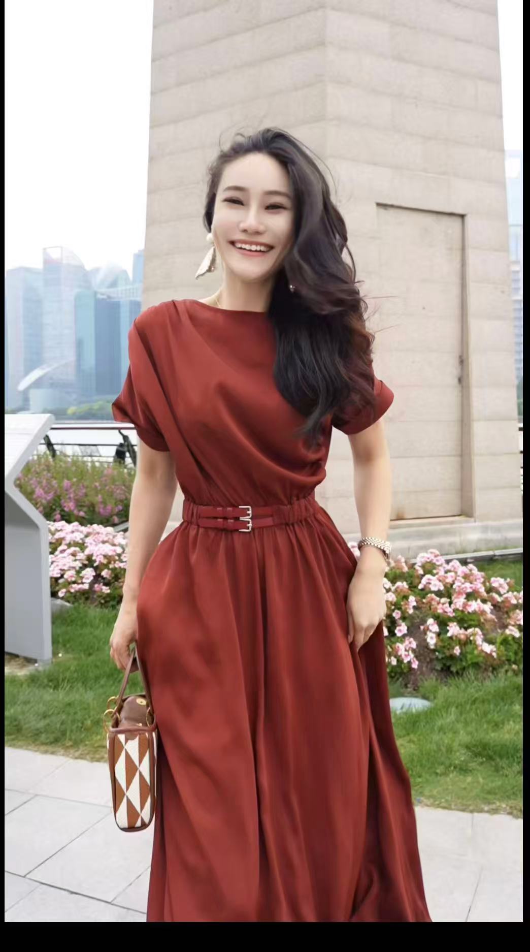 【袁小姐】梅尔诺红 夏季法式复古轻奢气质高级感时尚连衣裙-HZ805