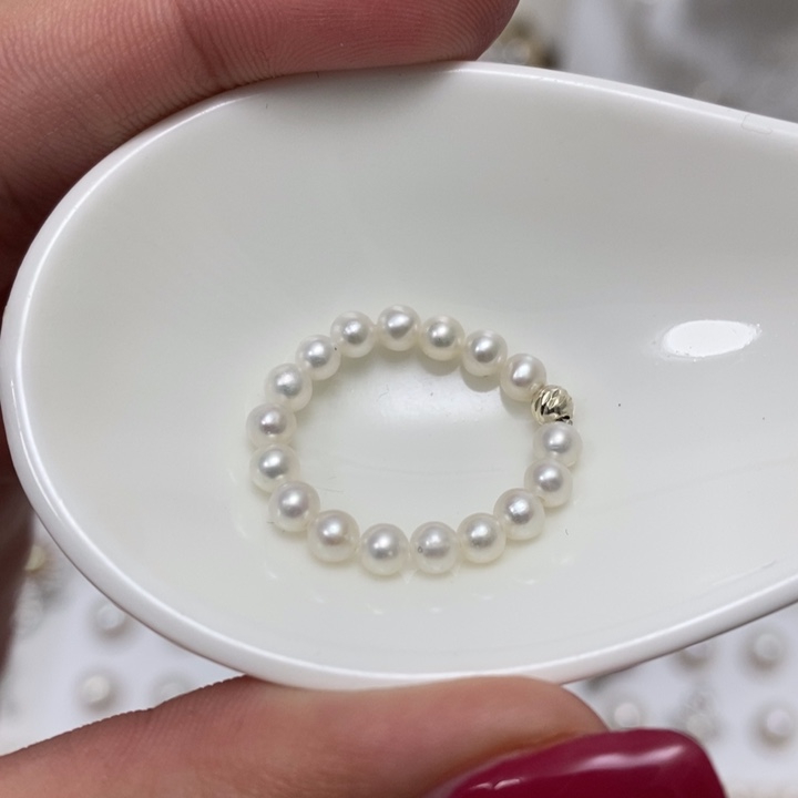 银S925镶嵌白珍珠戒圈3m+淡水珍珠