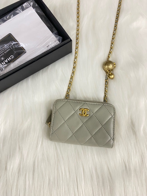 95新 Chanel/香奈儿 小废包大象灰色卡包金球单肩斜挎包链条包