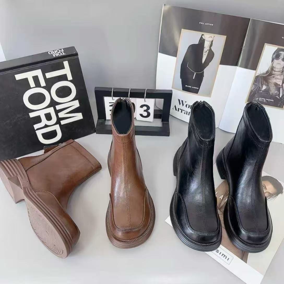 【品牌力荐】靴子女士真皮软底短靴女秋冬新款加绒保暖简约靴子洋气