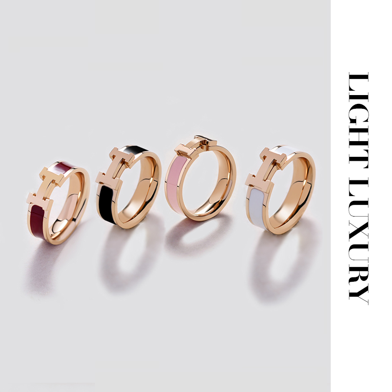 合金珐琅戒指 【V金工艺】  多巴胺 H戒指 气质 女 设计感