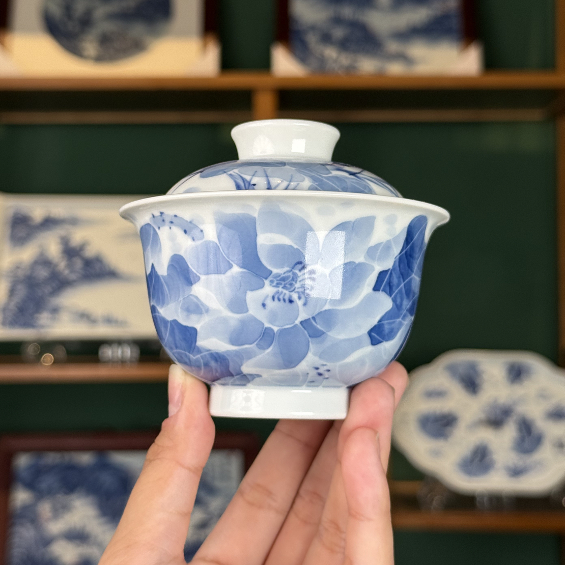【沫染枫月】汾水荷花元宝盖碗（120cc)