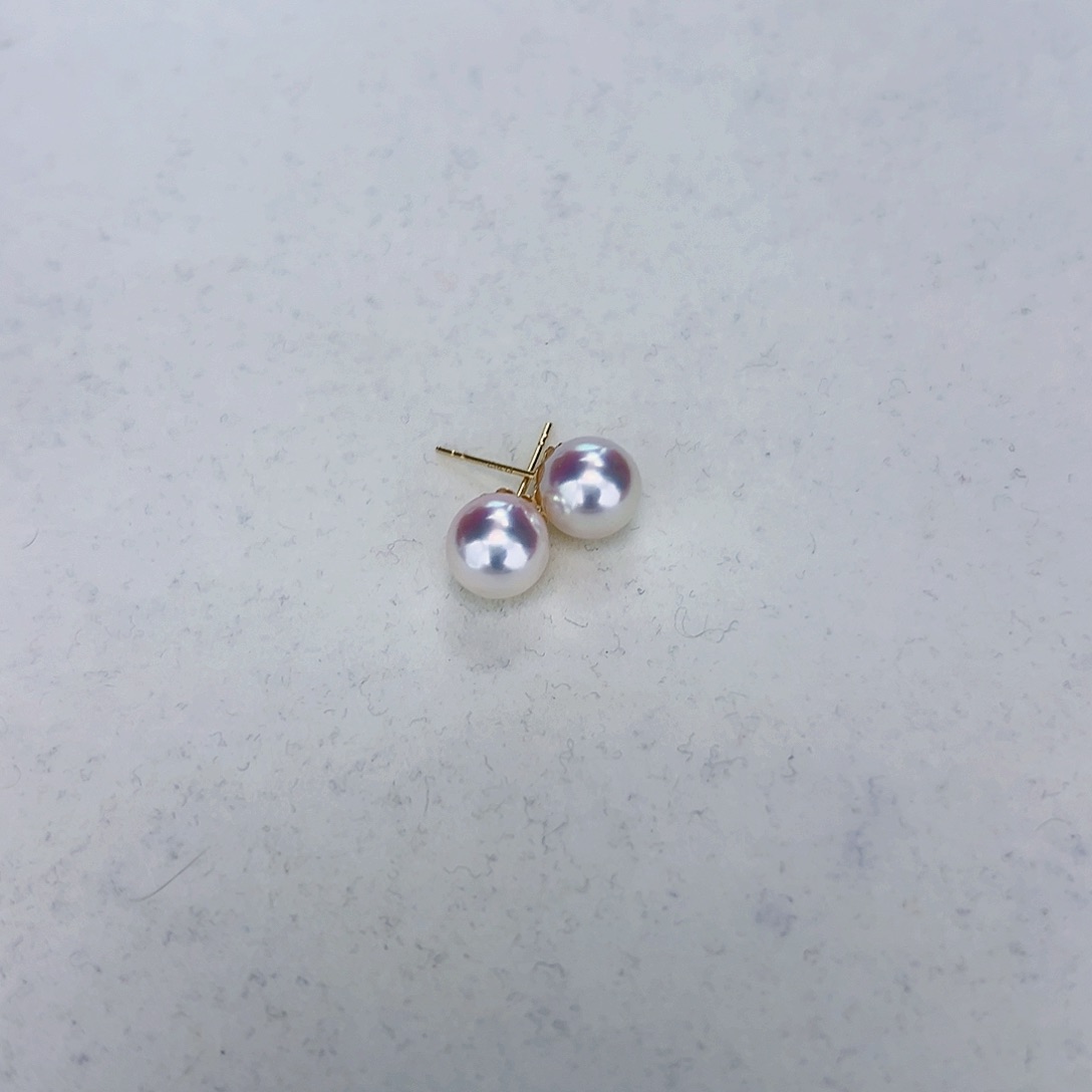 海水珍珠海水akoya天女耳钉7.5-8mm18K金镶嵌