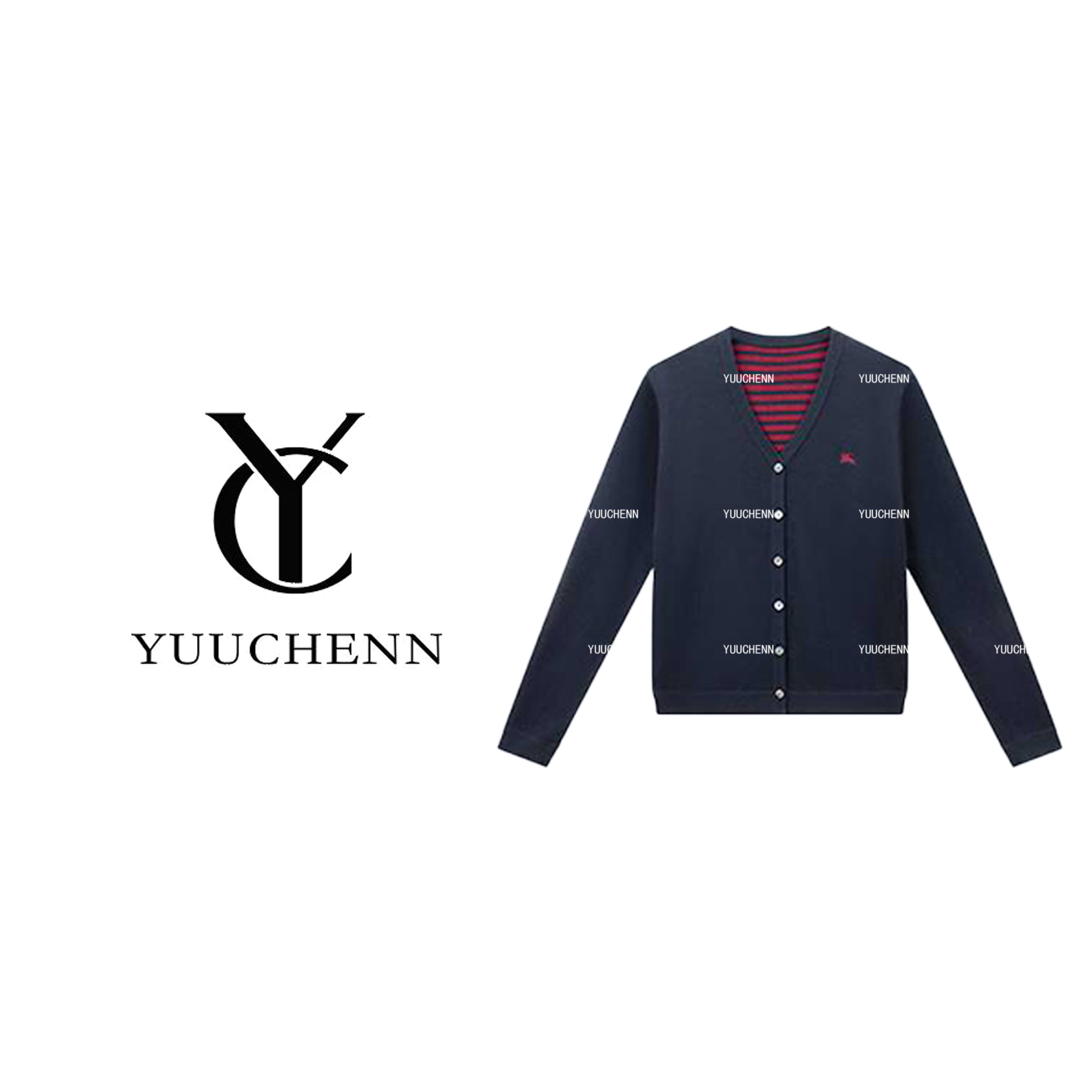 YUUCHENN简约绵羊毛针织开衫女秋冬季休闲拼接条纹CC1C1735