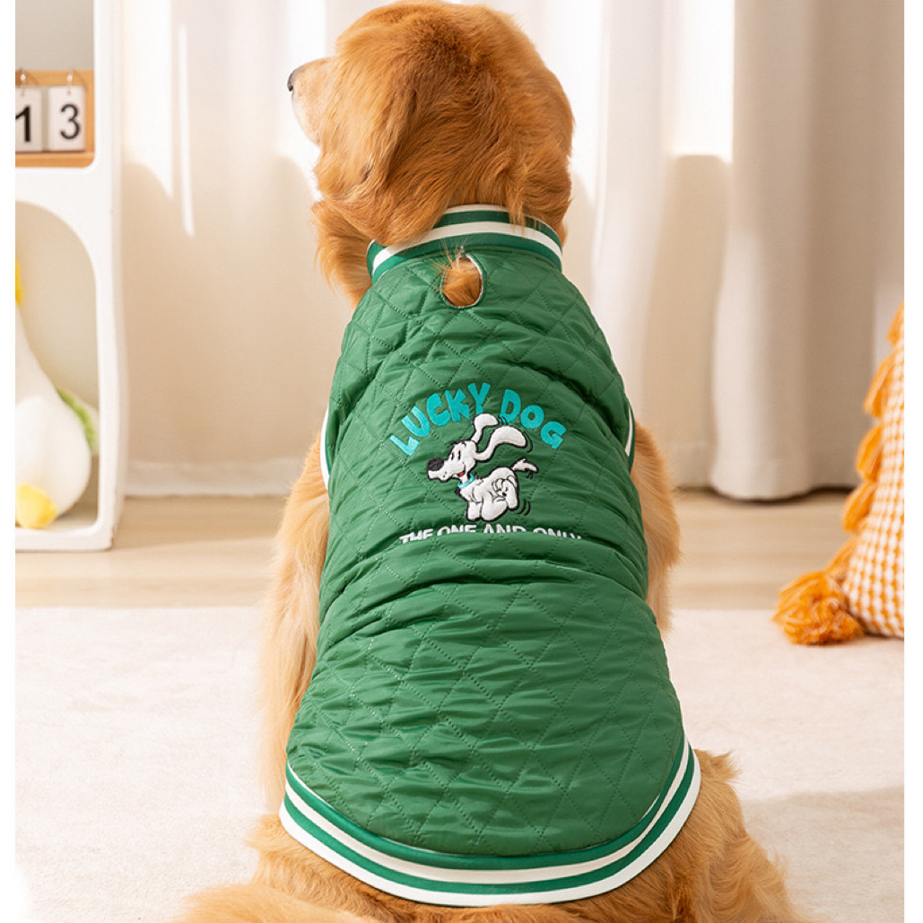 秋冬季狗狗中大型犬金毛英文绗棉大狗棉衣马甲萨摩耶保暖宠物衣服