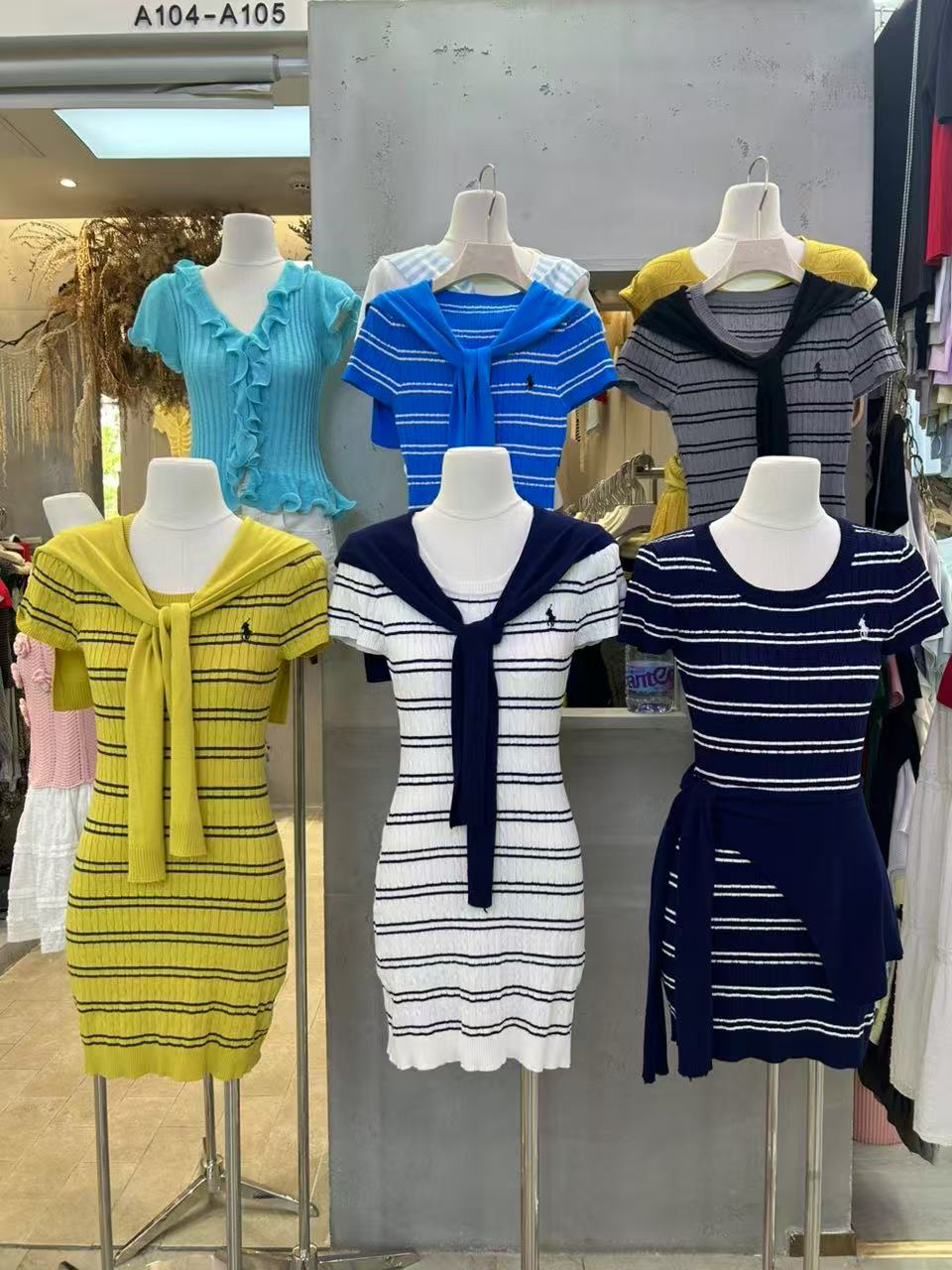 女士夏季条纹针织披肩连衣裙遮肉显瘦法式气质女装洋气裙子修身