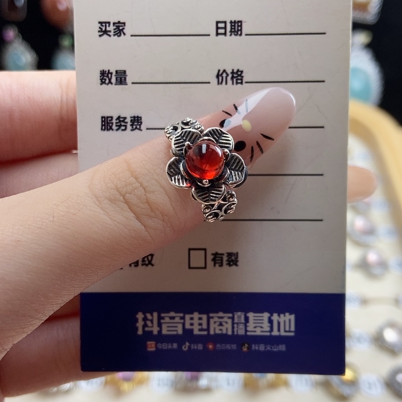 【闪购商品】石榴石戒指银S925镶嵌迷***儿新疆西藏不包邮