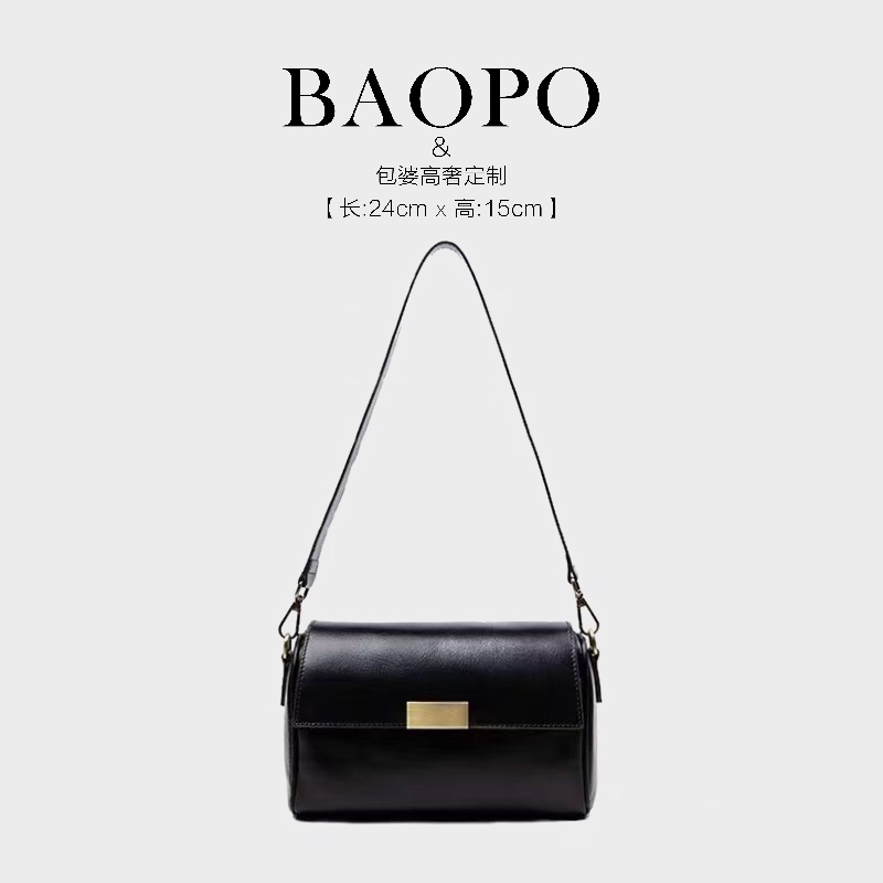 黑色单肩包大容量宽肩带时尚斜挎包通勤豆腐包百搭枕头包高级女包