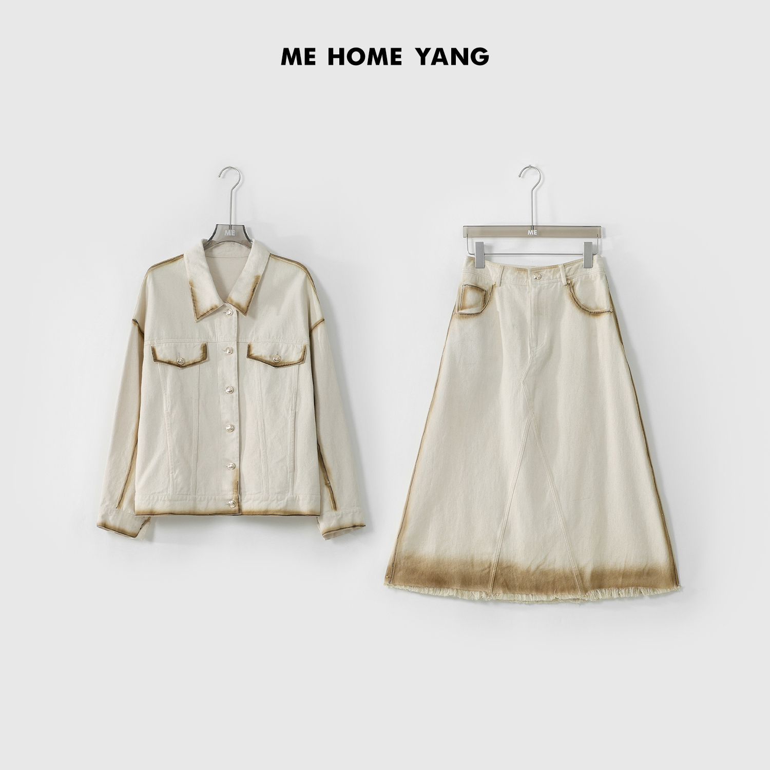 ME【扎染牛仔套装】100棉重工随性扎染遮肉显瘦时尚套装MEQA1011